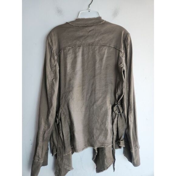 Free People Green Brown Open Waterfall Raw Hem Linen Blend Jacket size Medium - Picture 4 of 11